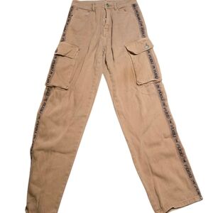 Fubu X Forever 21 Jeans Women XS Beige Cargo Baggy High Rise Zip Fly Y2K